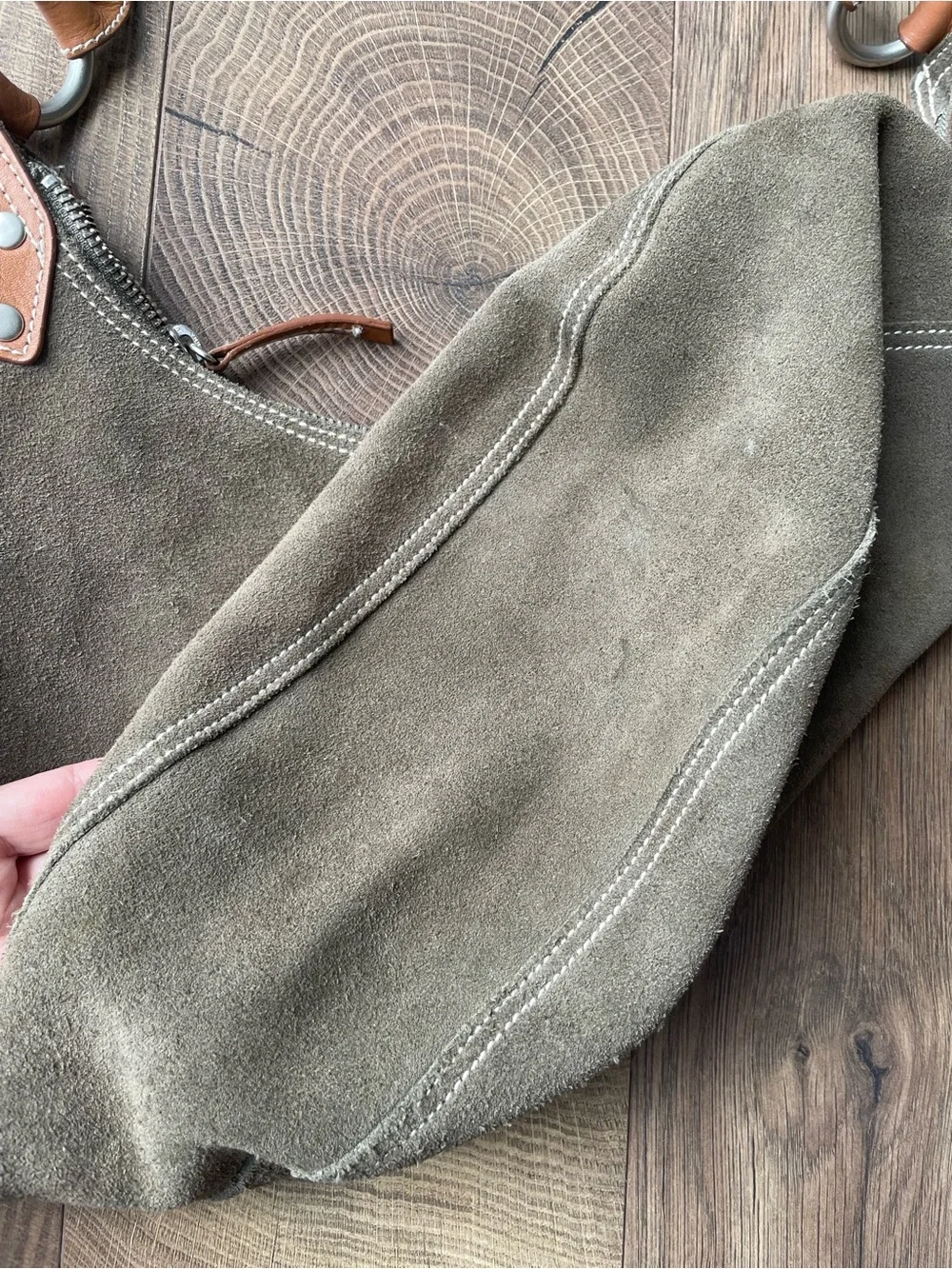 Vintage Y2K GAP Olive Green Suede Leather Hobo Shoulder Bag